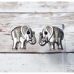 Vintage Clip On Earrings Large Silver Tone Elephants Statement 1 & 1/8"